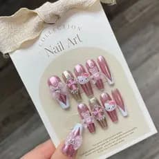 MYRAIN HANDMADE Artificial Prego Espelho Mágico Rosa Dos Desenhos Animados Bonito Olá Kitty Abraço Urso Corvo Coração Cruz Arco Pregos Fototerapia Unhas Reutilizáveis e Removíveis
