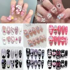 100 % Feito À Mão Stiletto Hello Kitty Cat Unha Falsa Forma De Gota De Água Longo Trapézio Feminino Coração Rosa Desenho