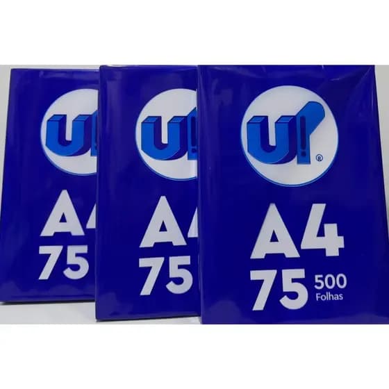 SULFITE PAPEL A4 branco 75g, PAC C/ 500 FOLHAS CADA.MULTIFUNÇÃO.