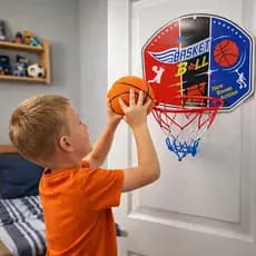 Kit Tabela Basquete Infantil Mini Cesta Com Bola Aro Rede Bomba Parede Porta Brinquedo Treino