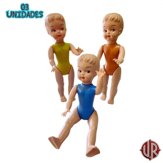 Kit 03 Boneca Colorida Retro Original Articulação Móvel Brinquedo Tamanho M 38cm