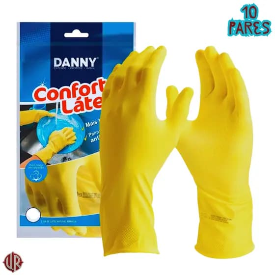 Kit c/ 10 PARES Luva Latéx Confort DANNY Antiderrapante Multiuso Proteção Tam. XG/10