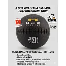 A Wall Ball 4kg NBR FITNESS é desenvolvida para treinos funcionais de intensidade, oferecendo equilíbrio