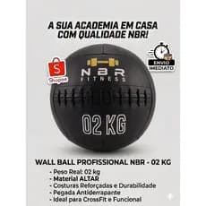 Wall Ball 2kg NBR Fitness - Bola de Peso para Treino Funcional, Cross Training e Fortalecimento Muscular