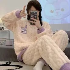 Pijama Fofo De Inverno Feminino Conjunto Frio Flanela De Pelúcia Adulto Novo Coral Veludo Vermelho Internet