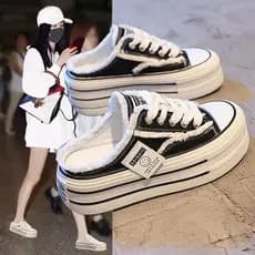 Chinelos Baotou Para Roupa De Verão Feminina 2023 Novos Sapatos De Lona De Apoio Sem Salto Internet Vermelho Preguiçoso Meio Arrasto Sandálias De Solo Grosso