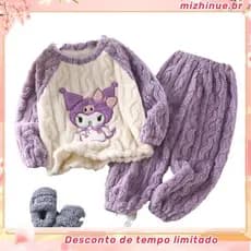 Kuromi Pijama Infantil 2025 Outono Inverno Adolescente Desenho Animado Menina Cor Contraste Calças De Manga Comprida Te