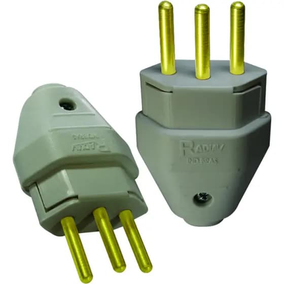 Plugue Macho Cinza 2 Pólos + Terra 10a Maciço Radial c/ 10