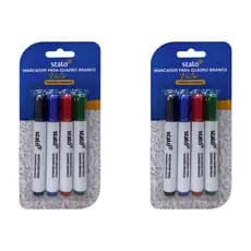Kit 2 blister com 4 Caneta para Quadro branco nas cores Preto, Vermelho, Azul, Verde