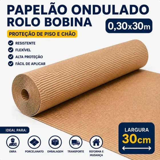 Bobina Papelão Ondulado Para Embalagem Reforma Salva Piso Proteção 30m x 0,30 Centímetros