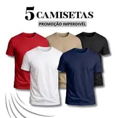 Kit 5 Camisetas Masculinas Lisas 100% Algodão Premium Confortáveis Estilo Casual Básico Dia a Dia Qualidade e Ótimo Caim
