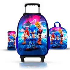 Mochila Escolar infantil Sonic Menino De Rodinhas- REFORÇADA