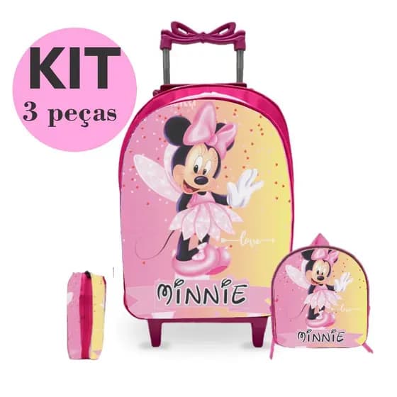 Mochila escolar infantil rodinha MINNIE menina  REFORÇADA