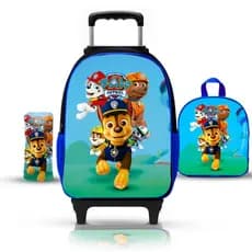 Mochila Escolar infantil Patrulha Canina Menino De Rodinhas- REFORÇADA