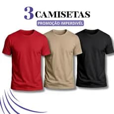 Kit 3 Camisetas  Masculina Lisa Premium 100% Algodão Confortável Estilo Casual