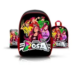Kit Escolar Infantil Dos Rosa Mochila Lancheira Estojo Preto Dos Rosa