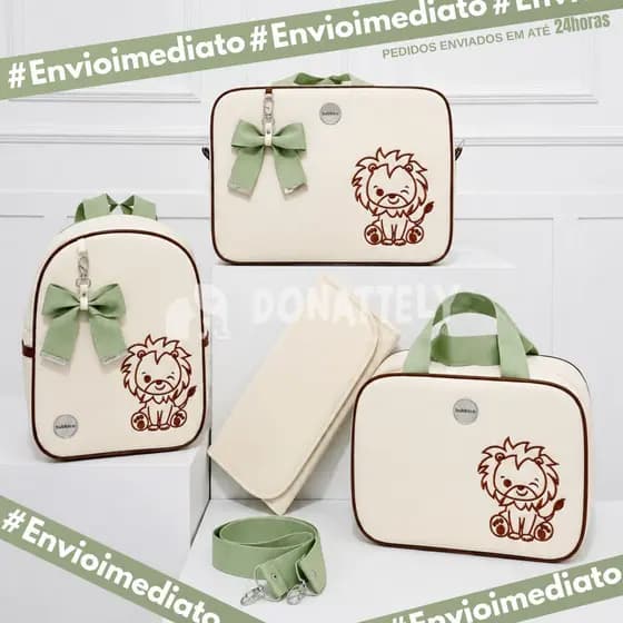 Kit Maternidade 4 Peças Bordado Safari térmico l Impermeável l trocador Luxo DONATELLY