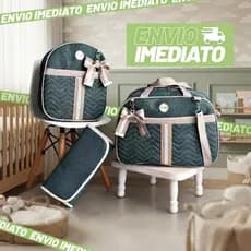 Kit Bolsa Maternidade De Linho com Faixa e Lacinho 3 peças Térmica e Impermeável DONATELLY