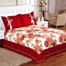Kit Cobre Leito Casal Padrão com Babado e Laço Floral 3 peças Isabela