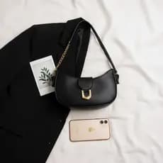 Bolsa Feminina Pequena Alça Corrente Dourada Casual Elegante Metal Elegante - Azul Marinho