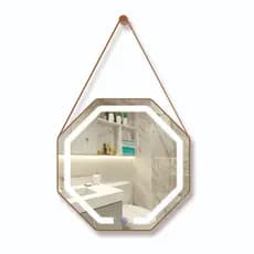 Espelho LED Touch Iluminação Embutia Octogonal com alça Design Moderno
