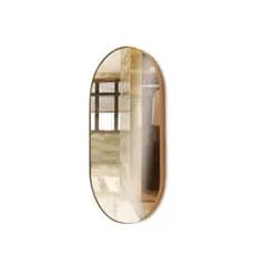 Espelho Parede Oval Moldura Couro para Sala Quarto Banheiro