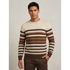 Blusa de Frio masculina Gola Redonda Manga Longa  listrada Estilo Cacharrel Trico Básico Elegante Versátil