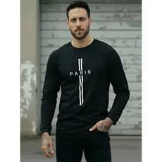 Camiseta Manga Longa Masculina Algodão Macio para Frio