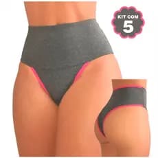 Calcinha Segura Barriga KIT 05 Modeladora Cós Alto Feminina Microfibra Mescla Compressão