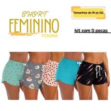 Kit 5 Shortinhos Femininos Pijama Estampado Tecido Leve e Confortável para Dormir ou Ficar em Casa