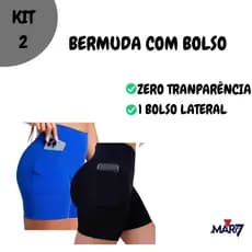 Short Feminino com Bolso LATERAL kit 02 suplex Tecido Reforçado  Zero Transparência CASUAL DIA A DIA