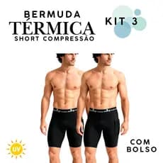 Kit 03 Shorts de Compressão Masculino com Bolso Lateral Esportivo Academia Corrida Fitness