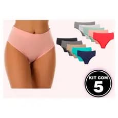 Kit 5 Calcinhas Calçola Tanga Modeladora Cós Alto Cintura Alta Microfibra Redutora de Medidas