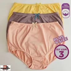Kit 3 Calcinha Calçola Para Senhoras Plus Size Feminino Confoto Algodão Tecido Antialergico