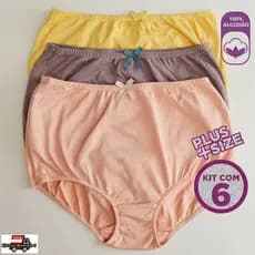 Kit 6 Calcinha Calçola Para Senhoras Plus Size Feminino Confoto Algodão Tecido Antialergico