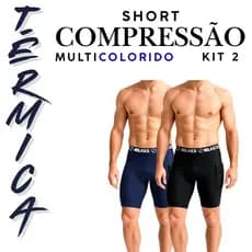 Bermuda de Compressão com Bolso para Celular KIT 2 PEÇAS PRETO/MARINHO Térmica Masculina Fitness Tecido Premium