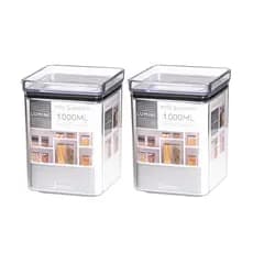 Kit 2 Potes Herméticos Quadrados 1lt Transparente Armazenamento Mantimentos Organizador Multiuso