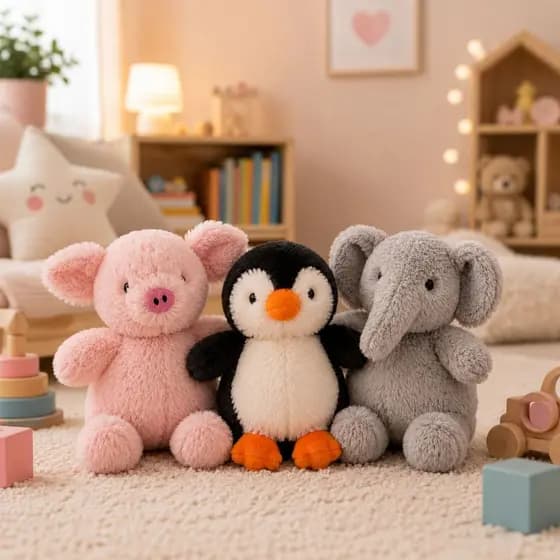 Pelúcia Infantil Animais Fofo Felpudo Macio Porco Pinguim Elefante