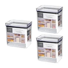 Kit 3 Pote Hermético 1300ml Organizadores  Multiuso Empilhável Médio Retangular