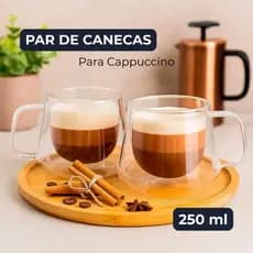 2 Canecas Térmicas de Vidro 250ml Parede Dupla Para Café Chá Cappuccino Kit Par