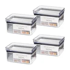 Kit 4 Pote Hermético Acrílico Transparente Retangular 580ml Empilhável Porta Mantimentos Organizador Multiuso