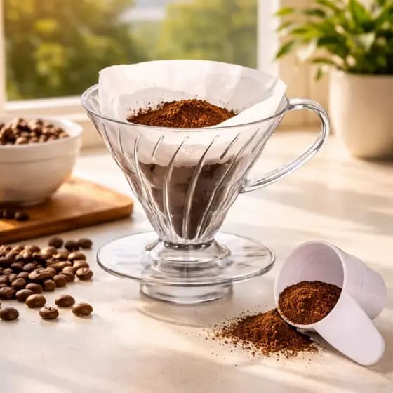 Suporte Coador Filtro Café V60 Tamanho 102 Acrílico Transparente Com Colher Medidora
