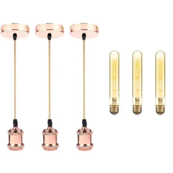 LUMINÁRIA LUSTRE PENDENTE VINTAGE ROSE C/LAMPADA DE FILAMENTO DECORATIVA - KIT C/6 PÇS