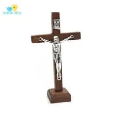 1 Peça de Cruz Católica de Jesus Idealista com Suporte Retro Religioso Cristão Crucifixo de Pé Igreja Decoração de Mesa