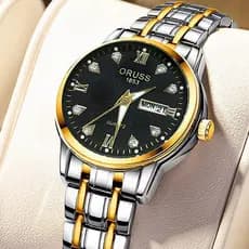 Relógio ORUSS 980 Feminino Aço Inoxidável Dourado – Automático, Quartzo, À Prova d'Água