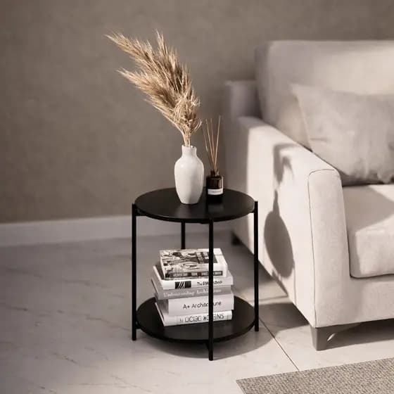 Mesinha Lateral Decoração Redonda Articulada Dobrável Tampo Duplo Mdf Luxo
