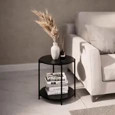 Mesinha Lateral Decoração Redonda Articulada Dobrável Tampo Duplo Mdf Luxo