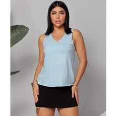 Blusa Regata Alongada Feminina Gola V em Suede com Elastano