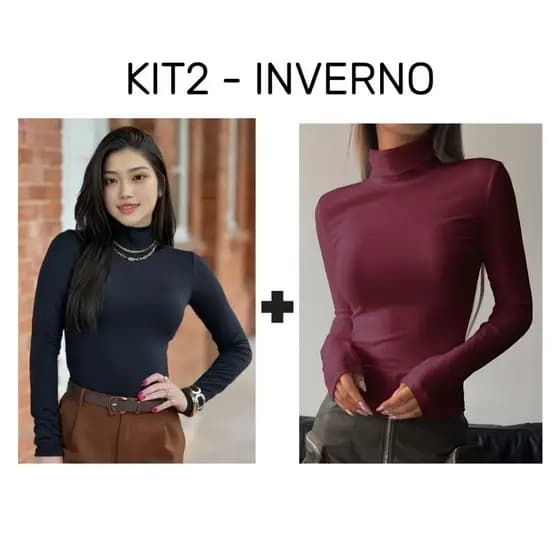 KIT 2 Blusa Feminina Manga longa gola alta Cacharrel Suéter Manga Cumprida Moda elegância Feminina