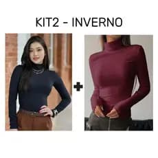 KIT 2 Blusa Feminina Manga longa gola alta Cacharrel Suéter Manga Cumprida Moda elegância Feminina